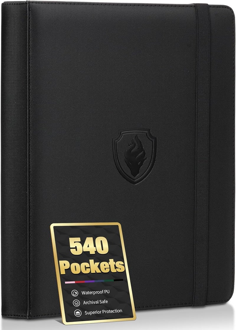 Fabmaker Premium 9 Pocket Card Binder for 540 Cards, PU Cover Trading Card Binder, Sturdy Card Collection Album, Sleek Card Holder Folders for Game Cards & Sports Cards, Black - Image 1